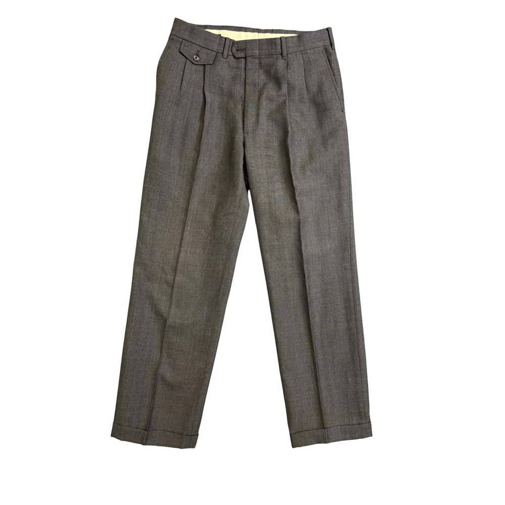 Kuppenheimer Dress‎ Pants Mens Medium Gray Pleated Cuffed Wool Blend Classic Fit